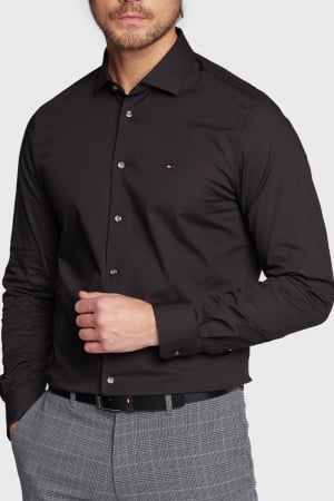 Camasa Barbati, Tommy Hilfiger, Bumbac, Slim Fit, Negru [2]