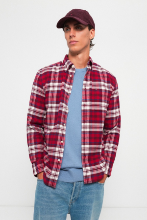 Camasa Barbati, Tommy Hilfiger, In Carouri, Burgundy, Bumbac, Logo Brodat [3]