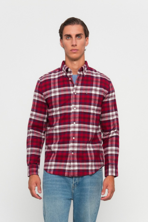 Camasa Barbati, Tommy Hilfiger, In Carouri, Burgundy, Bumbac, Logo Brodat [1]
