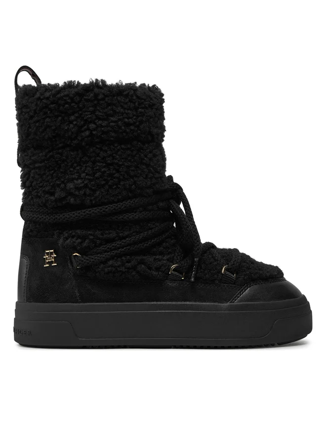 Cizme si Ghete - Cizme dama de zăpadă, Tommy Hilfiger, Lace-Up Faux Shearling Snowboot, Negru