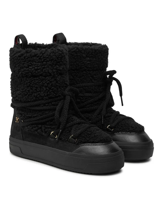 Cizme dama de zăpadă, Tommy Hilfiger, Lace-Up Faux Shearling Snowboot, Negru [1]