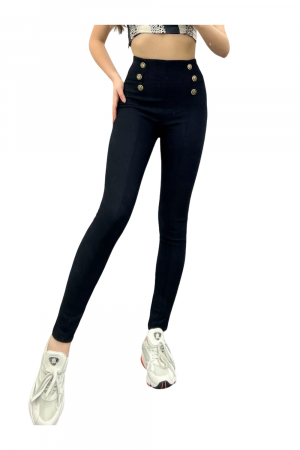 Colanti - Colanti Dama, Cu nasturi si mini striatii, Talie inalta, Negru, S/M