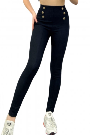 Colanti Dama, Cu nasturi si mini striatii, Talie inalta, Negru, S/M [2]