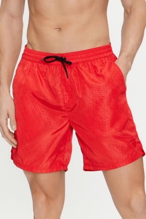 Costum de baie barbati, Guess, Rosu, Logo Printat