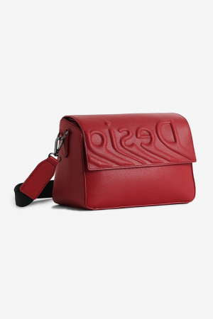Desigual, Geanta crossbody din piele ecologica, Cu logo in relief, Rosu inchis [2]