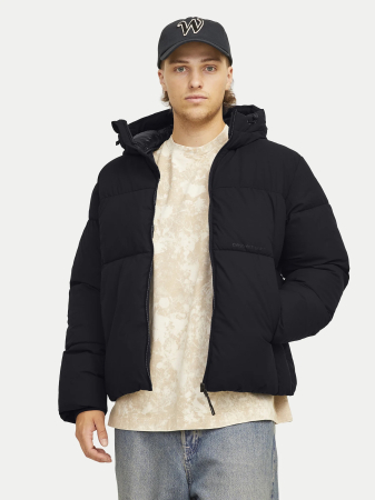 Geaca Bărbați, Jack & Jones, Negru, Puffer, Rezistenta la vânt cu gluga [1]