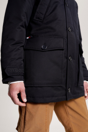 Geaca Parka, Tommy Hilfiger, Barbati, Negru, Imprimeu cu logo si umplutura cu puf de rata [4]