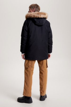 Geaca Parka, Tommy Hilfiger, Barbati, Negru, Imprimeu cu logo si umplutura cu puf de rata [2]