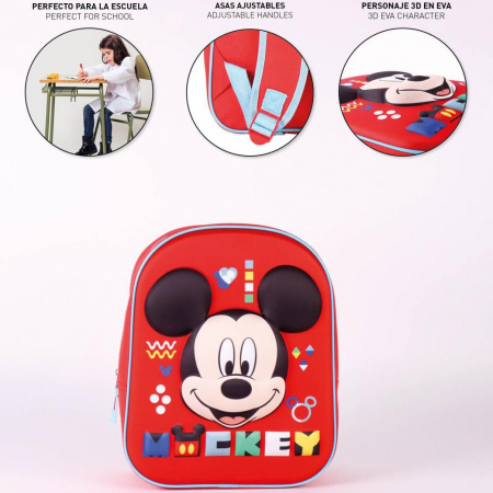 Ghiozdan Copii 3D, Mickey Mouse, Disney, 1 Fermoar, 31 x 25 x 10 cm [6]