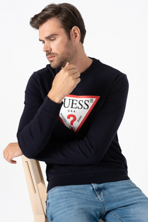 Guess, Bluza Bărbați, Sport slim fit, Cu decolteu la baza gâtului, Iimprimeu logo triunghiular, Bleumarin [1]