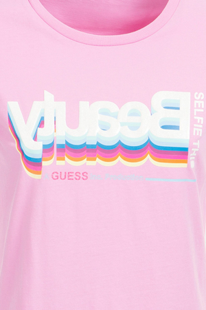 Guess, Tricou Dama, Cu decolteu la baza gatului si imprimeu, Roz [6]