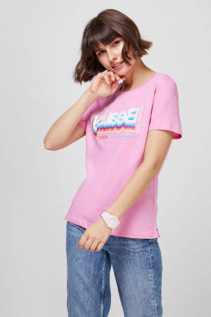 Guess, Tricou Dama, Cu decolteu la baza gatului si imprimeu, Roz [1]