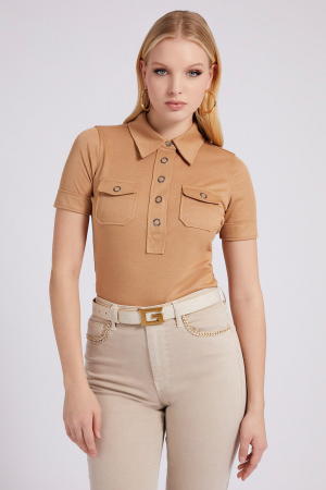 GUESS, Tricou Dama, Polo slim fit, Portocaliu persan, S