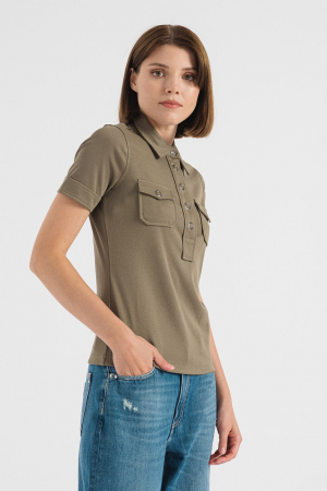 Guess, Tricou Dama, Polo slim fit, Verde feriga [2]