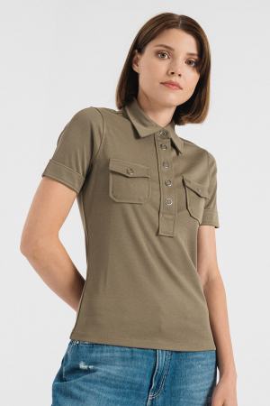 Guess, Tricou Dama, Polo slim fit, Verde feriga [5]