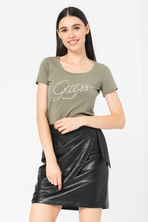 Femei - Guess, Tricou slim fit cu logo, Verde sparanghel, S