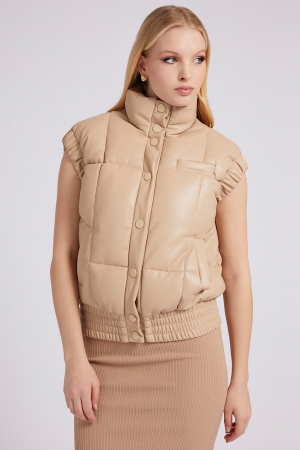 Geci si Veste - Guess, Vesta Dama, Matlasata din piele ecologica, Maro camel, M