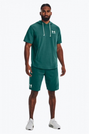 Hanorac cu maneca scurta barbati, Under Armour, Din amestec de bumbac cu logo, Turcoaz [2]