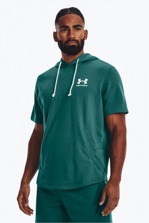 Hanorac cu maneca scurta barbati, Under Armour, Din amestec de bumbac cu logo, Turcoaz
