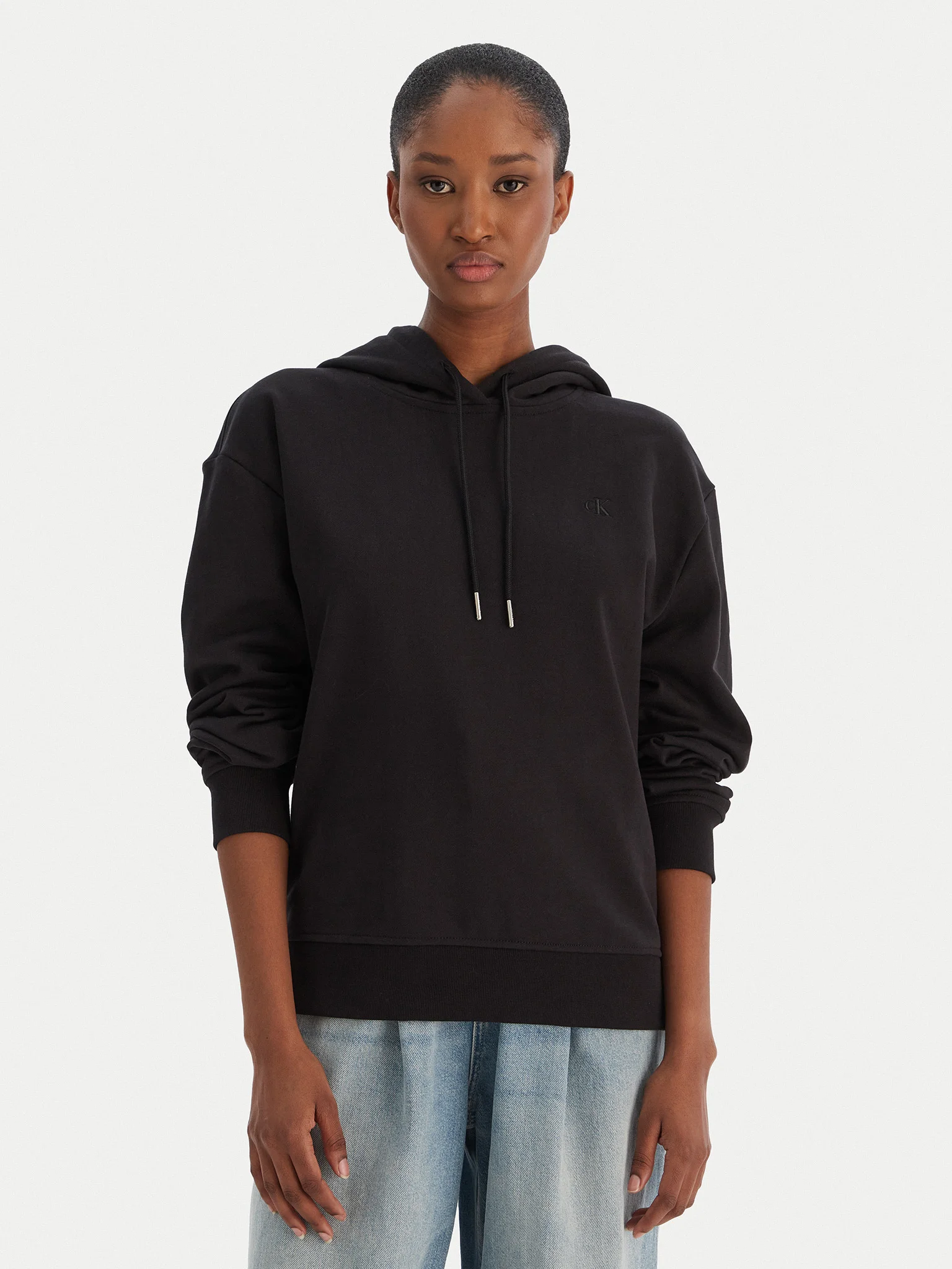 Hanorace - Hanorac Dama, Calvin Klein Jeans, Negru, Bumbac