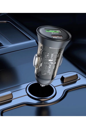 Încărcător Auto, Borofone, USB + Tip C, PD 43W 3A, Cu Cablu Tip C La Lightning, Negru Transparent [4]