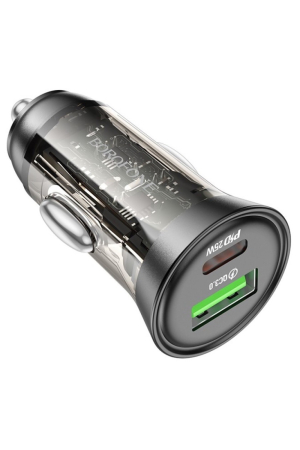 Încărcător Auto, Borofone, USB + Tip C, PD 43W 3A, Cu Cablu Tip C La Lightning, Negru Transparent [3]