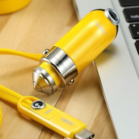 Incarcator Auto, Remax, Cutie RCC-211, USB-micro, USB, Lightning Tip C 2.1 A, 3 in 1, Galben [4]