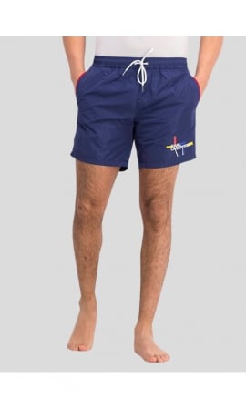 Karl Lagerfeld, Pantaloni scurti de inot cu talie elastica, Negru, M