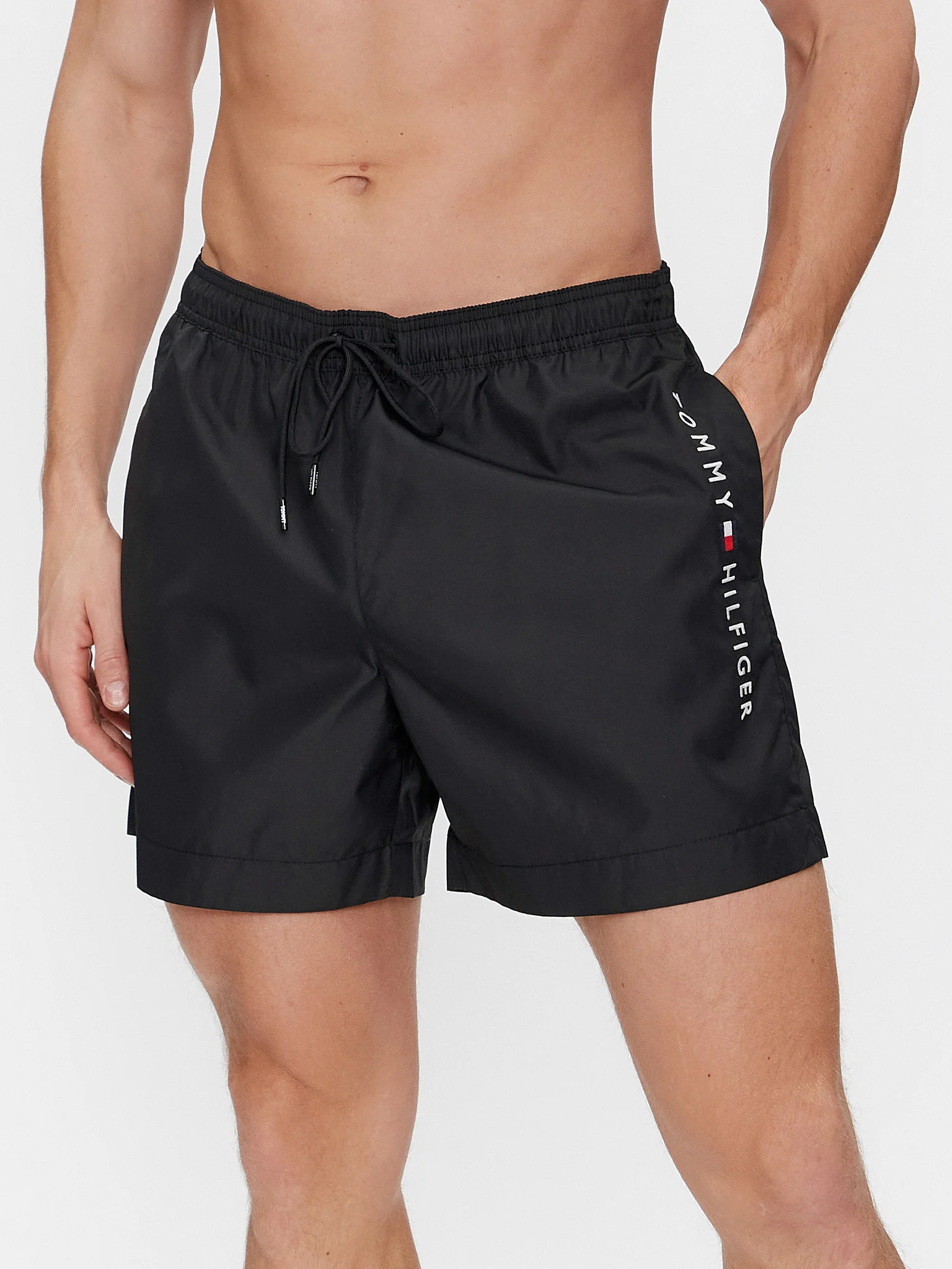 Pantaloni de baie, Tommy Hilfiger, Negru, Logo Brodat