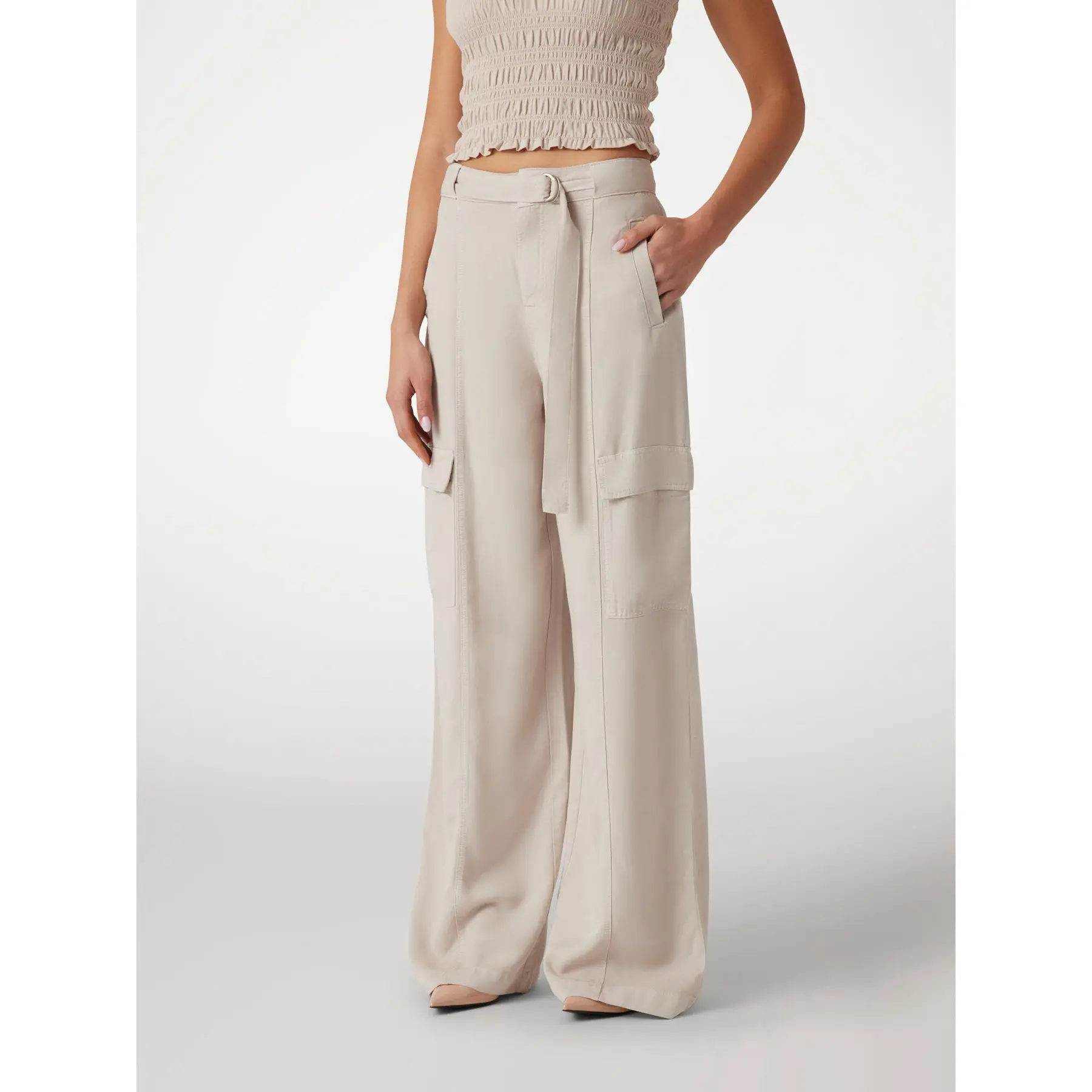 Pantaloni - Pantaloni Dama, Guess, Bej, Croiala Lejera