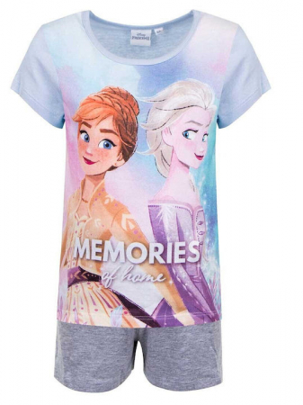 Pijamale scurte copii, Frozen, Disney, Elsa si Ana, Bumbac, 4-8 ani