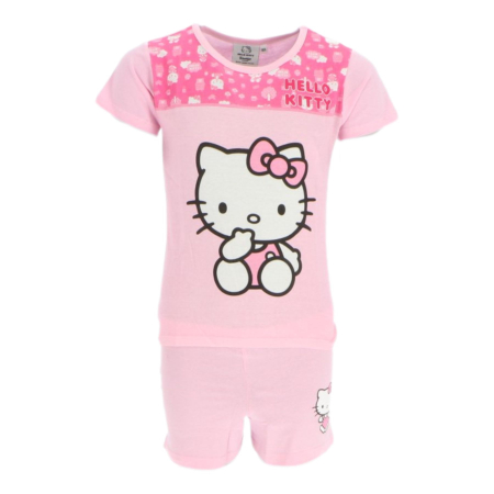 Copii - Pijamale scurte fete, Hello Kitty, Roz, Bumbac