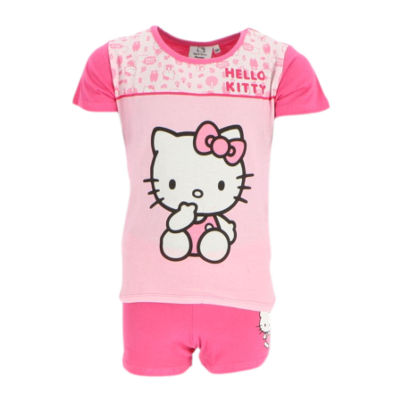 Pijamale scurte fete, Hello Kitty, Roz, Bumbac