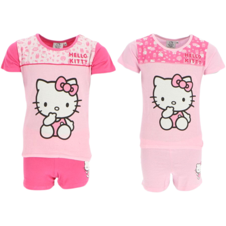 Pijamale scurte fete, Hello Kitty, Roz, Bumbac [2]