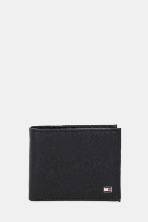 Portofele Barbati - Portofel Bărbați, Tommy Hilfiger, Negru, Piele Naturală, Logo Metalic