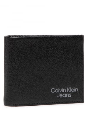 Portofel pliabil de piele, Calvin Klein Jeans, Negru, 10.5 x 9 x 2 cm
