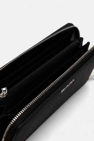 Portofelul Dama, Calvin Klein, Blocare RFID, Negru, Logo Metalic, 20x11x3 cm [2]