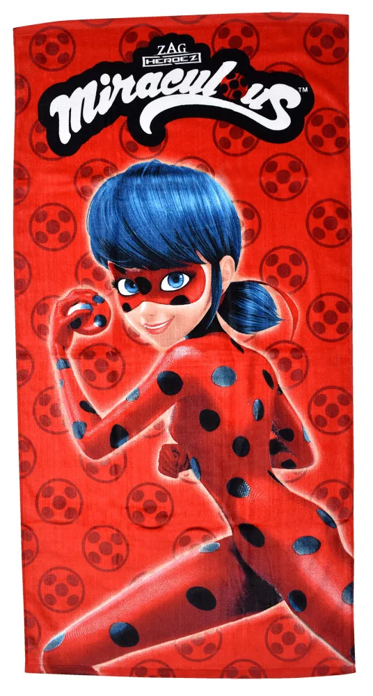 Prosop de baie/plaja, Miraculous Ladybug, Rosu, Bumbac, 140 x 70 cm