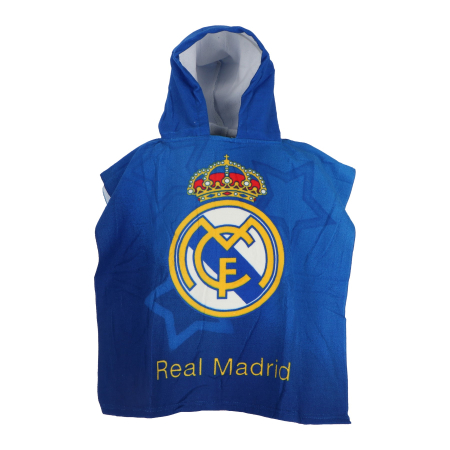 Copii - Prosop poncho copii, Real Madrid, Albastru, Microfibra, 55x110 cm