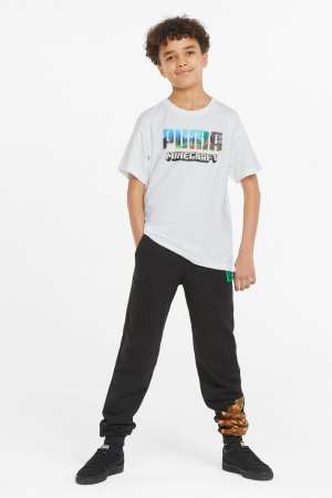 Puma, Tricou copii, Minecraft, Relaxed fit cu imprimeu, Alb, 110 CM, 5-6 ani [2]