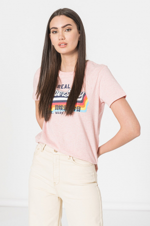 Superdry, Tricou Dama, De bumbac cu imprimeu logo, Roz pastel, S [2]
