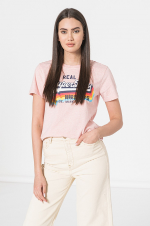 Tricouri - Superdry, Tricou Dama, De bumbac cu imprimeu logo, Roz pastel, S