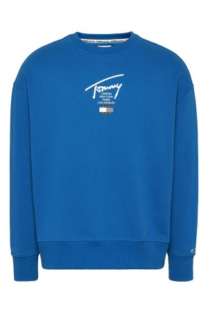 Bluze - Tommy Jeans, Bluza Bărbați, Sport cu decolteu la baza gâtului, Imprimeu logo, Signature, Albastru