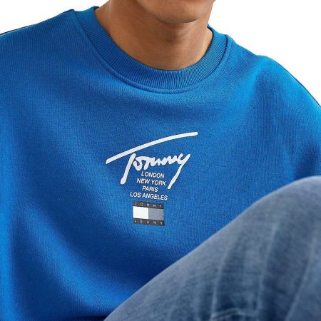 Tommy Jeans, Bluza Bărbați, Sport cu decolteu la baza gâtului, Imprimeu logo, Signature, Albastru [4]