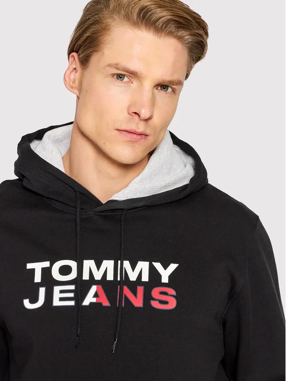 Tommy Jeans, Hanorac Bărbați, Cu imprimeu logo si buzunar kangaroo, Negru [4]