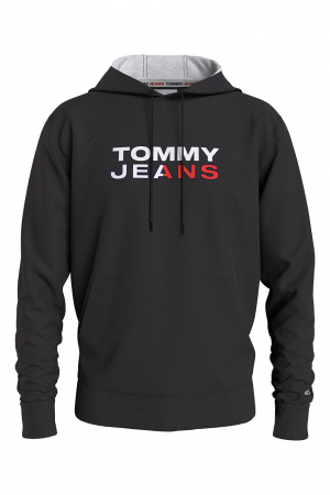 Tommy Jeans, Hanorac Bărbați, Cu imprimeu logo si buzunar kangaroo, Negru