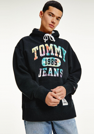 Tommy Jeans, Hanorac Bărbați, Din bumbac organic cu imprimeu, Negru, M