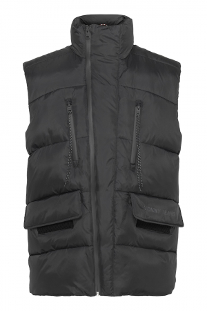 Tommy Jeans, Vesta Barbati, Cu vatelina si aspect matlasat, Negru