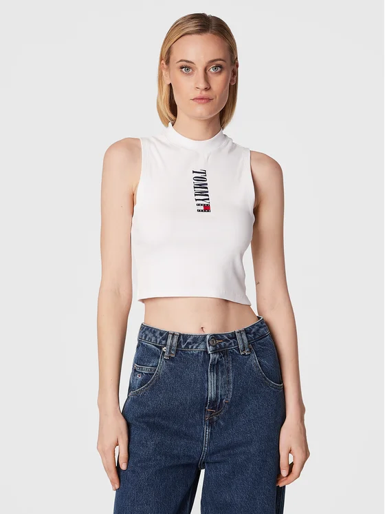 Top Dama, Tommy Jeans, Alb optic, Bumbac organic