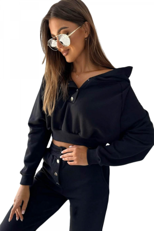 Trening Dama, Cu gluga, Capse la hanorac si pantaloni, Bumbac, Negru [2]